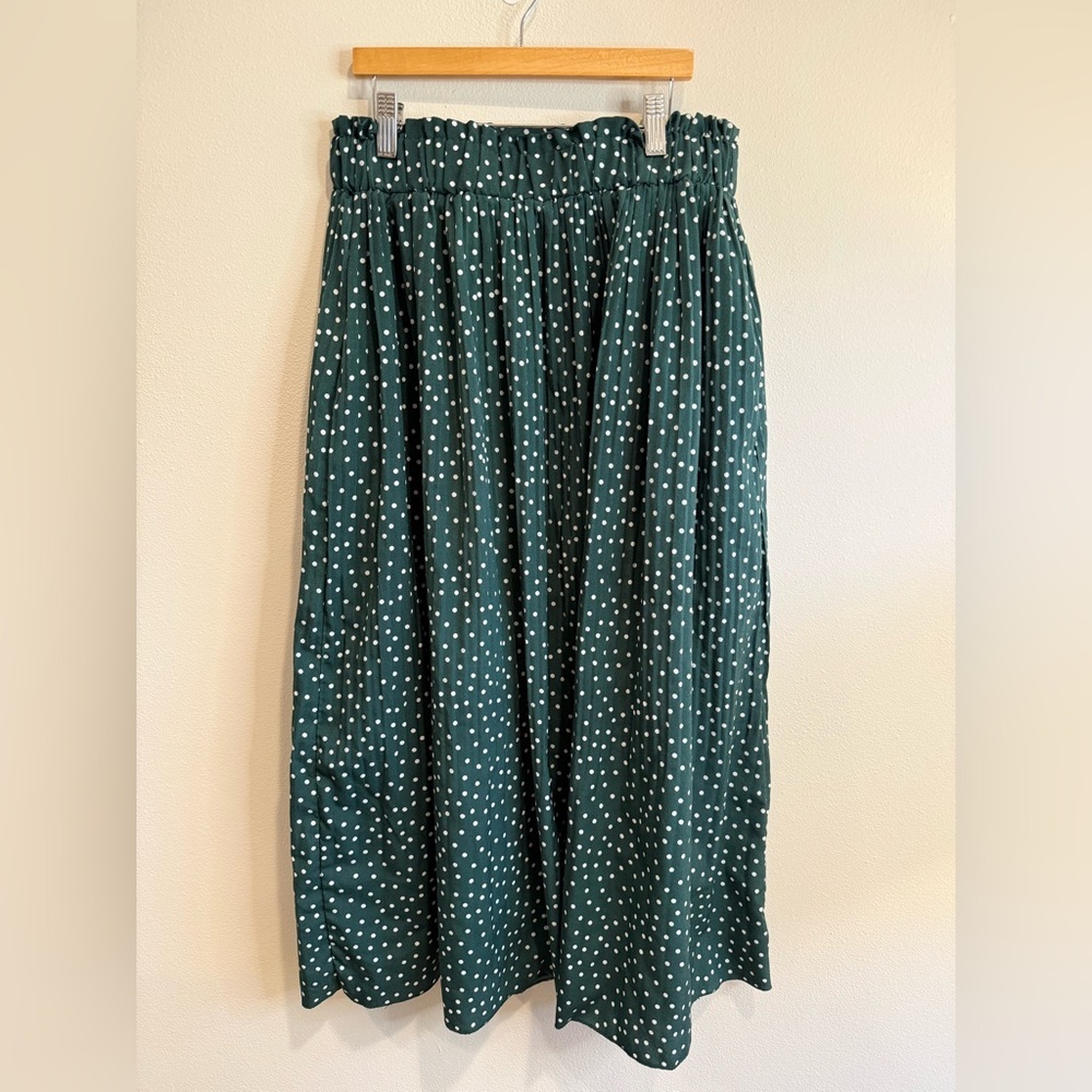 Dark Green Polka Dot Maxi Skirt with Elastic Waist